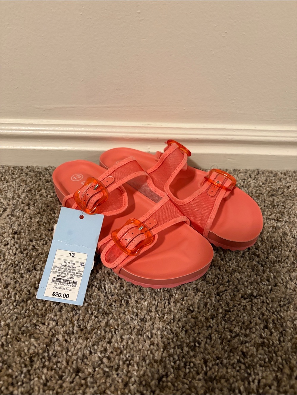 Cat & Jack Coral Slide Sandals with Translucent Buckles